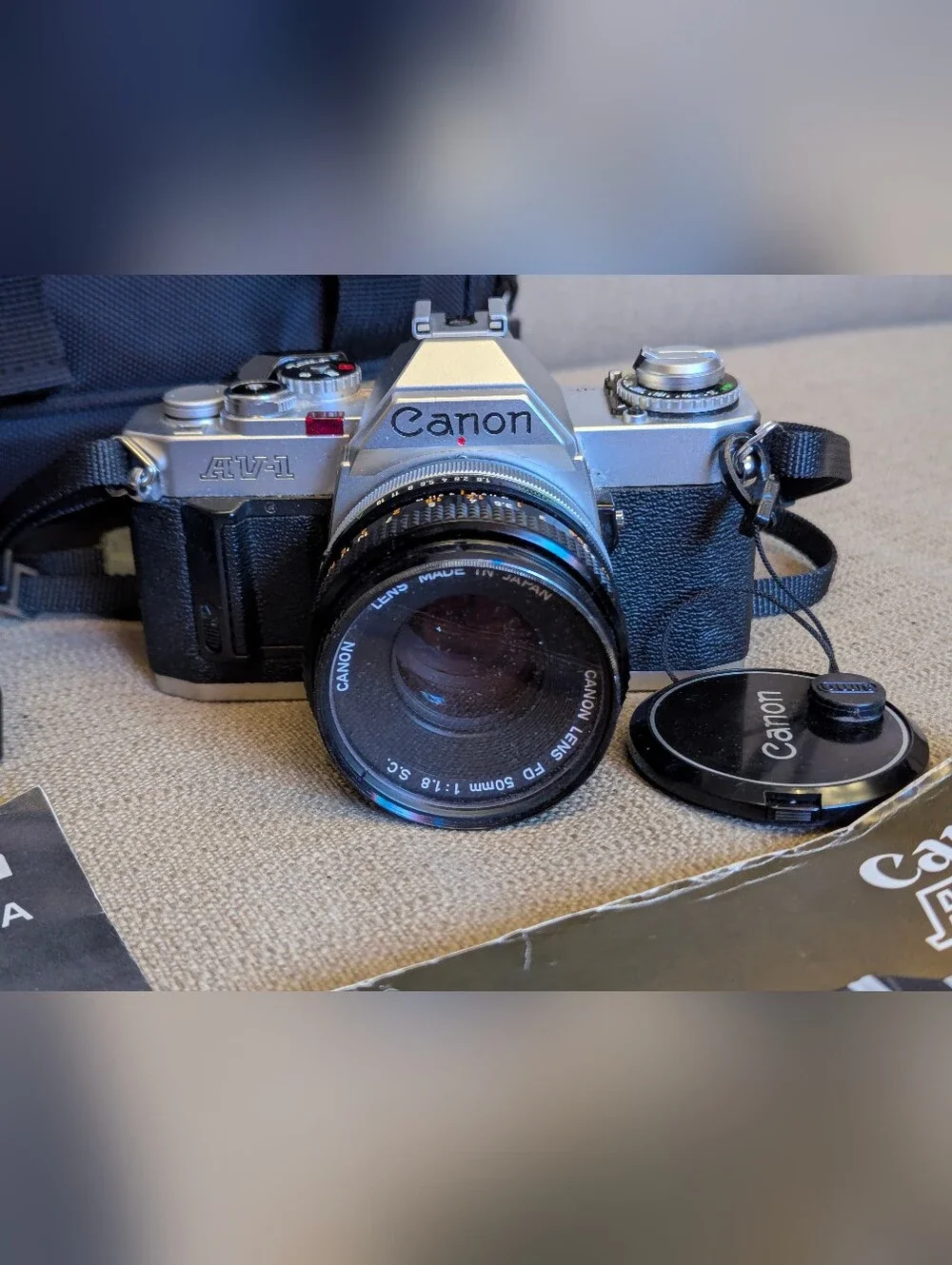 Vintage Canon AV-1 35mm Film Camera Bundle w/ FD 50mm Lens & Speedlite Flash